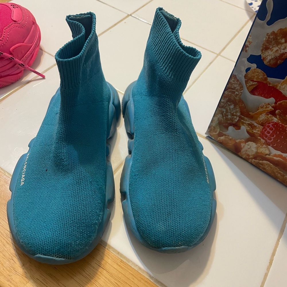 Balenciaga Kids Teal Sock Sneakers
